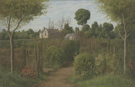 style of Clive Barker, garden ,farm ,hedgerow,coppice ,