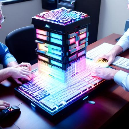 score_9, score_8_up, score_8_up, masterpiece,super detailed face, super high resolution, FaceDetail, masterpiece-level, highly detailed, intricate details, detailed background, complex background, masterpiece, best quality, amazing quality, animated, RGB Keyboard,
"Keyboard Jenga: Office Edition"
Bored coworkers play Jenga with RGB Keyboard keys during a meeting. The "Delete" key is already wobbling. The "Enter" key smugly says, "This is fine," until someone pulls the "Shift" key—the whole tower collapses, and the boss (a grumpy old mechanical keyboard) yells, "WHO TOOK MY CAPS LOCK?!"