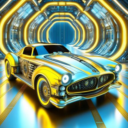 DonMX3n0T3chXL, a cyber vintage car, masterpiece, best quality, highly detailed, sharp focus, dynamic lighting