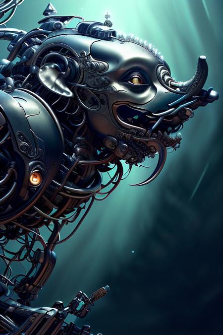 cinematic film still silverpulse, cyborg elephant, simple background, high quality, artistic, vibrant colors, detailed textures. futuristic sleek/glossy silver and blue glow, vibrant colors, detailed textures., Concept art, cyborg, background, vintage, modern, SilverPulse, <lora:SilverPulseMorphXL:0.8>, excellent composition, artistic, highly detail, holy, sunny, dynamic dramatic beautiful full taking . shallow depth of field, vignette, highly detailed, high budget, bokeh, cinemascope, moody, epic, gorgeous, film grain, grainy, front view,