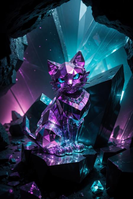 bismuth_texture, crystal cat in a dark underground cave <lora:bismuth_texture_v2:0.3>, <lora:add_detail:0.25> <lora:realistic:0.25> <lora:waterVFX:0.25>