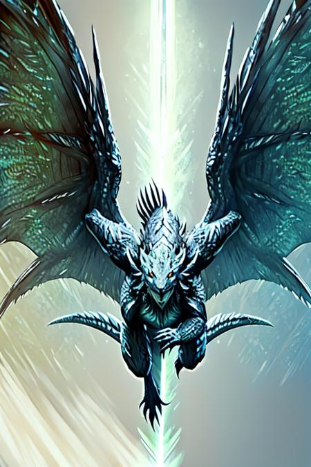 dragon, angel, angel wings, feathers, blurry background, no humans, fangs, open mouth, realistic, scales, teeth,  green theme, breathing fire, cropped, <lora:Dragon_V1:1>