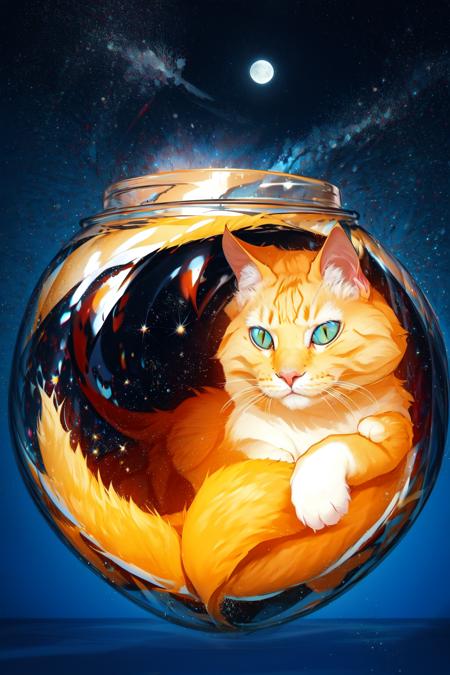 masterpiece, best quality, cat,water, <lora:Cat:1> light particles, moon,starry, <lora:JB:0.5>jb