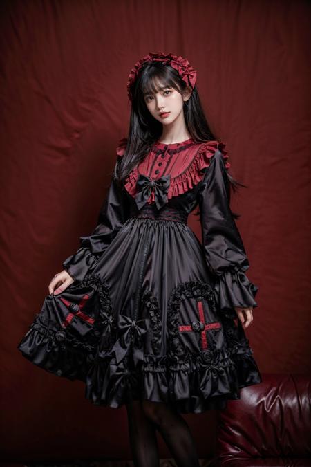  cyb dress, frilled dress, frills, gothic, bow, long sleeves