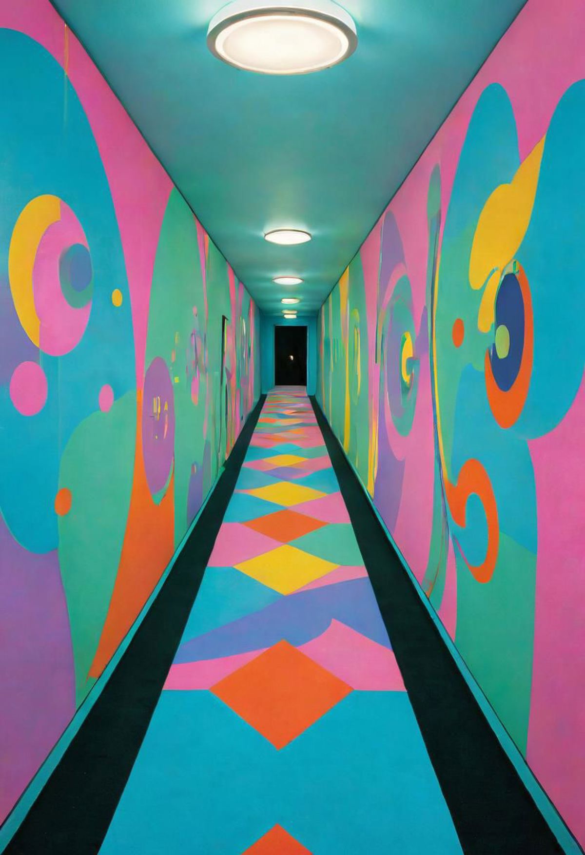 Colorful Artistic Tunnel with Pink and Blue Walls and Floor