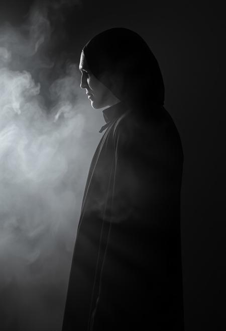 side view, full shot of Nosferatu, photography style, mist, dramitic shadows, dynamic lights, high contrast lights and shadows, grey background studio