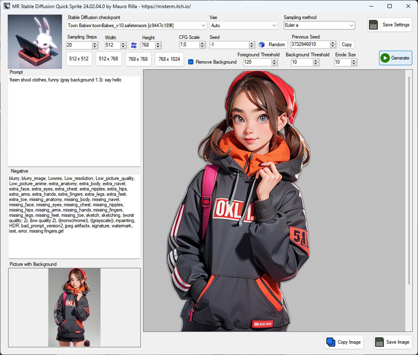 New Tool "MR Stable Diffusion Quick Sprite" to image generation with background removal