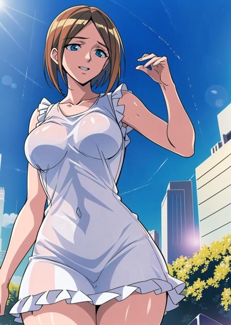 minako haruno
(solo:1.4)
1girl,brown hair, blue eye, short hair,(large breasts:1.1), beautiful face, (sexy body:1.4),beautiful legs, collarbone,
white summer dress, (see through dress:1.4) (frills:1.4), ribbon
smile, standing, 
(daytime:1.4), park, cityscape, tokyo, crowd
portrait,(half body shot:1.05),
(masterpiece:1.4), (best quality:1.4),(backlight:1.4)
professional artwork, intricate details, vivid colors, Diffused lighting, digital blending, ultra detailed body, ultra detail hair, ultra detail face,
<lora:minako_haruno_urotsukidoji_ver6-10:0.8>