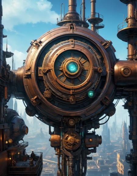 by ken kelly,  (minimalistic , futuristic-cyberpunk cityscape but extremely beautiful:1.4), (intricate details, masterpiece, best quality:1.4) ,
Steampunk, retro-futuristic science fantasy, steam-powered tech, vintage industry, gears, neo-victorian, steampunk, , looking at viewer
<lora:add-detail-xl:1> <lora:xl_more_art-full_v1:0.5> <lora:looking_at_viewer:2>