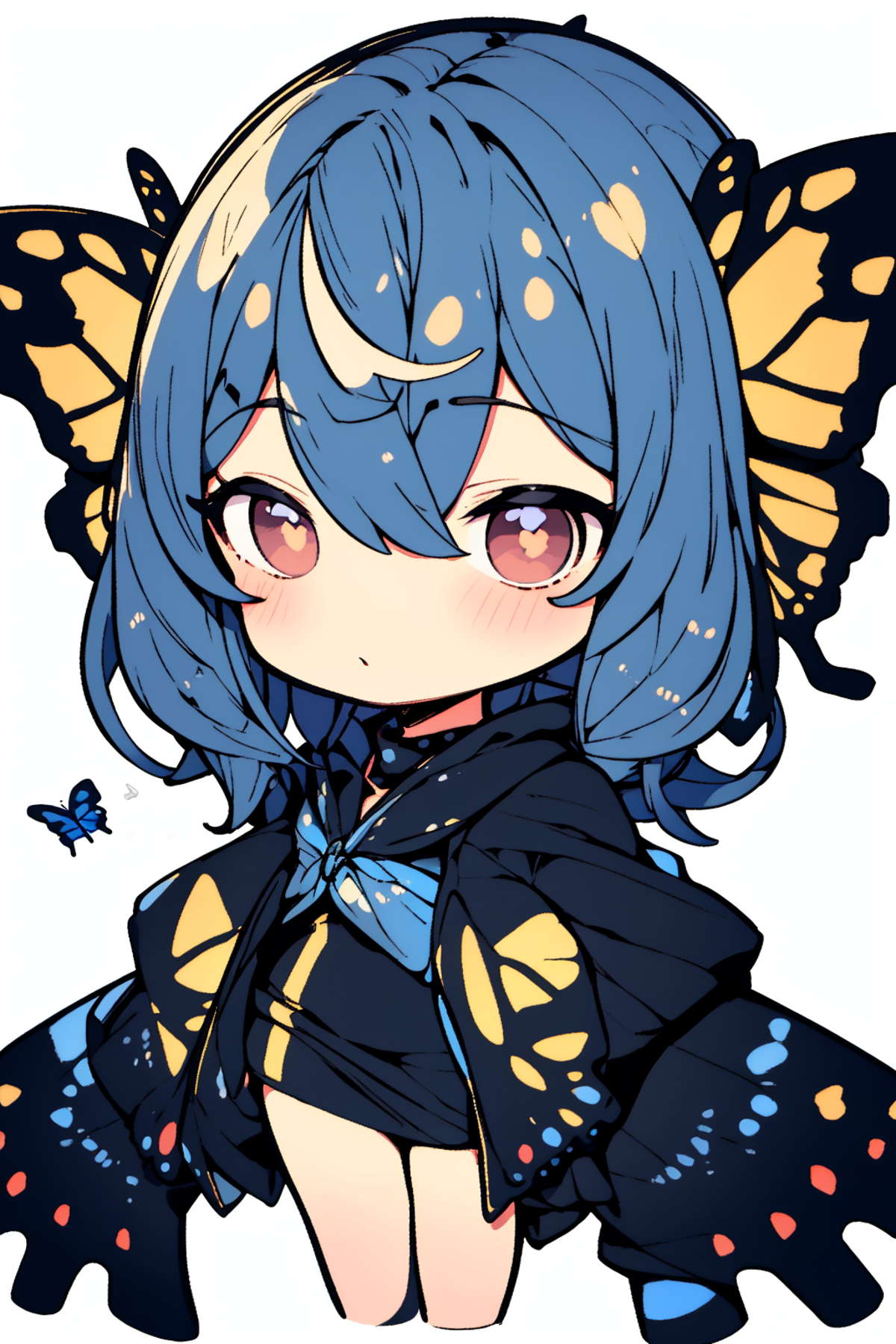 masterpiece, best quality, <lora:butterfly:1>, 1girl, butterfly style, ultra detailed, chibi, simple background