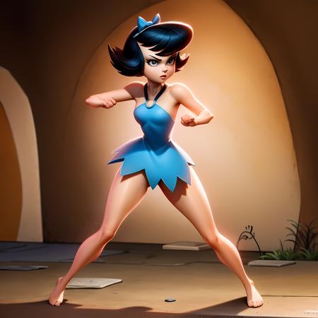 ((masterpiece, best quality)),(complex lighting) ,1girl, solo, full body, Betty Rubble, short hair, hair bow, dress,  <lora:Betty_Rubble1:0.8>,fighting stance,