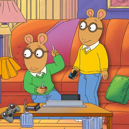 Arthur from arthur cartoon show 1male, solo, kid, 1boy, solo glasses, yellow sweater, blue jeans