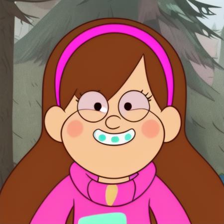 <lora:mabel-pines:1> mabel-pines, 1girl, solo, long_hair, blush, smile, brown_hair, upper_body, hairband, teeth, sweater