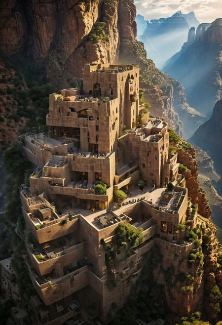 (The colonial city of the future, in the mist-filled Grand Canyon, on an unknown Earth-like planet, 2 moon on sky, Spaceship flight connects colonies, waterfulls:1.3), (Machu Picchu, a mountain settlement, incredibly spectacular:1.2), (Mario Botta:1.3), (avant-garde, future, reality, science fiction, photorealistic), (modern architecture:1.2), 
(Large Files, Ultra Realistic, 8K, 16k, FHD, HD, VFX, Perfect, Photography, composition, Architecture Sales Photography, Architecture Competition, Ultra High Resolution, Cinematography, High Resolution Image:1.1), (dramatic lighting, direct sunlight, ray tracing, clear shadow:1.2),  (real landscape:1.1), (blurred background:1.0), (urban background, more_details) ,
ac_neg1, great lighting, clear, hillscastel, extrusionbuilding, vertical