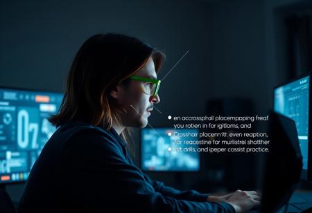 “Create a 16:9 cinematic scene where a player sits at a desk, immersed in a game, the room dimly lit by the glow of the screen. On the screen, a male AI operator with long brown hair and green and yellow reading glasses appears as a semi-transparent hologram. His glasses have a sleek, futuristic frame, reflecting the soft light of the screen, giving him an intellectual, high-tech appearance.
The player asks the operator for tips on improving aim and reaction time. The AI operator calmly advises on crosshair placement, recommending keeping it at head level for quicker shots. He also suggests reaction drills and the importance of consistent practice. Floating text or icons highlight key points like ‘Crosshair Placement’ and ‘Reaction Drills.’
The scene alternates between close-ups of the player’s focused face and the operator’s glowing form. His green and yellow glasses subtly catch the light, adding a touch of style to his digital form. The operator’s calming tone and confident demeanor inspire the player, who nods, feeling more prepared and confident to improve their skills.”