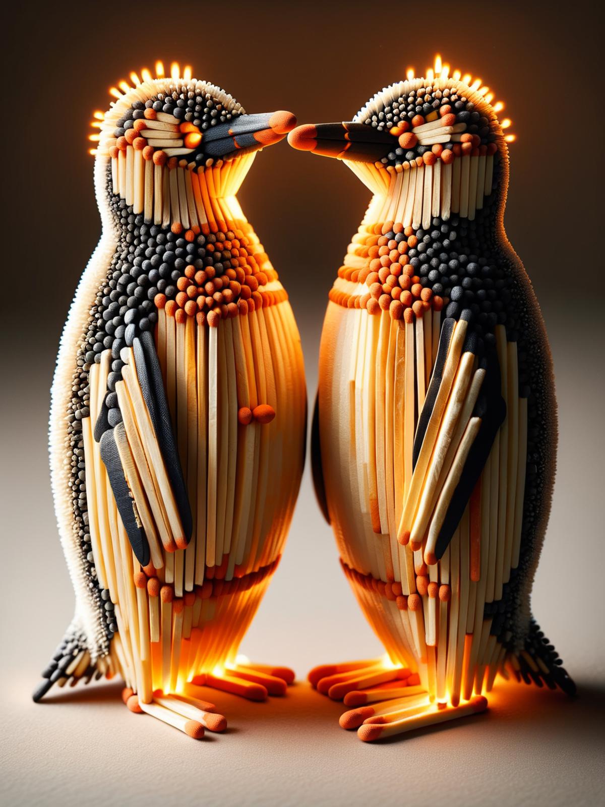 Two Penguins Made of Pencils Standing Together