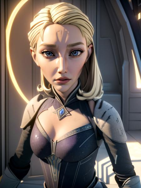 (best quality, masterpiece, beautiful and aesthetic:1.2, colorful, dynamic angle, highest detailed face) 1girl,solo, satinekryze, blonde hair, grey outfit, cleavage cutout, armor, deposed, sad face, despair<lora:satinekryze:0.8>(high contrast, official art, extreme detailed, highest detailed)