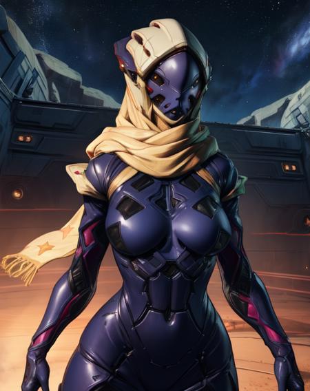 wisp,  skin tight,  helmet, 
floating,   curvy,   cowboy shot, 
 upper body, scarf,  
 spaceship, stars,  
(insanely detailed, masterpiece, best quality)  <lora:wisp-10v6:0.7>