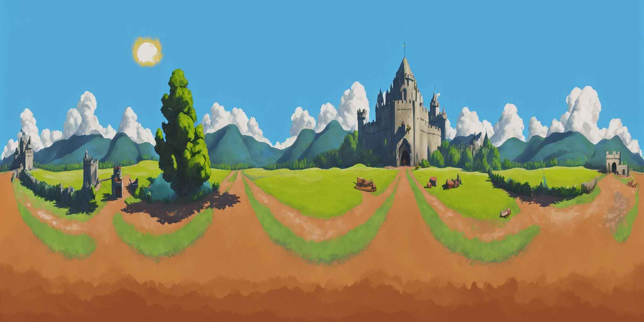 an painting of castle on a field, qxj <lora:360Diffusion_v1:1>