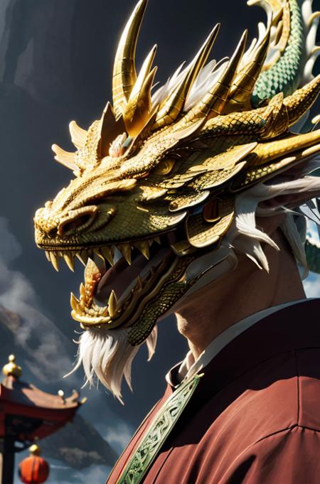 male focus, dragon, horns, eastern dragon, open mouth, white hair<lora:dragon-HXZ:0.8>