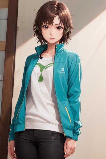 masterpiece, best quality, 1girl, solo, <lora:nonokamasaki-photokano-richy-v1:1> masaki nonoka, jacket, pants arms at sides,