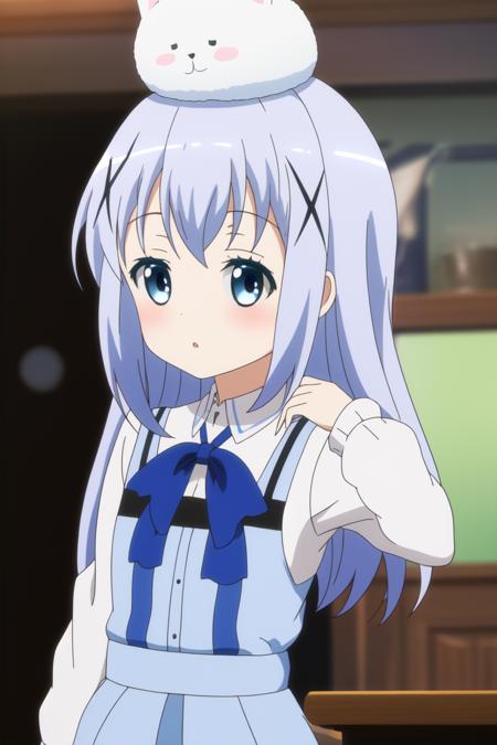 <lora:Gochuumon_kafuu chino _v2:0.7> kafuu chino, tippy on head, 8k, masterpiece, absurdres, anime,