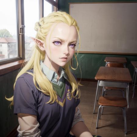 <lora:Dine001:0.7>,<lora:add_detail:1>,<lora:boldline:-0.8>,<lora:noline:0.3>,
Di_ne,1elf girl,purple eyes,
solo,
sunshine,school_uniform,classroom,