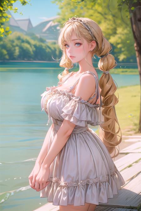 picnic,white dress,jewelry,earrings,hairband,frills,