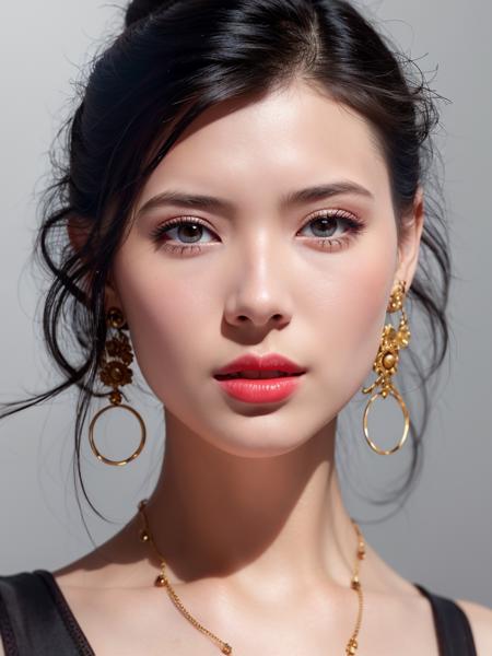 cyq, 1girl, solo, dress, black hair, ponytail, red dress, smile, earrings, simple background, jewelry, looking at viewer, black eyes, makeup, ulzzang-6500v1.1, (original: 1.2), (realistic: 1.3) , beautiful girl with beautiful details, extremely detailed eyes and face, eyes with beautiful details, absurd, incredibly absurd, huge file size, ultra detail, high resolution, ultra detailed, best quality, masterpiece, illustration, ultra detailed and beautiful, ultra detailed, CG, unity, 8k wallpaper, amazing, fine Detail, masterpiece, top quality, official art, extremely detailed CG unity 8k wallpaper, cinematic lighting, (perfect shiny skin:0.6), slim and smooth lines, (floating) <lora:lan_20230611164241:0.7>