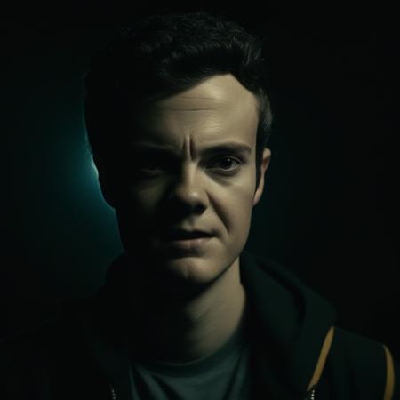 photograph of Hughiez a young man wearing a black jacket in a dark room looking at the camera, 8k, highly detailed, studio light, face close up <lora:TheBoysv1.0:1>