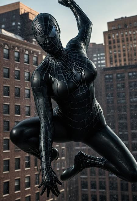 score_9, score_8_up, score_7_up, best quality, realistic, masterpiece, beautiful detail, hyperrealistic, afternoon sky, ((1girl, woman body, big breasts)), amazing detailed full body portrait of a beautiful girl, wearing a realistic and highly detailed black raimi spider-man suit, ((huge muscular girl)), ((wears black spiderman mask)), professional model wears ultra - detailed black raimi spider - man suit, ultra - detailed and grained black raimi spiderman suit, suit covered entire body and hand, black spiderman gloves, wet, (dancing), (full body), (dirty skin), octane render, highly detailed, volumetric, dramatic lighting, (highest quality:1.1), (HDR:1.3), (top quality, best quality), realistic, high definition,