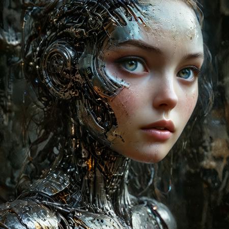Hyperrealistic art "Create a full body visual masterpiece of a powerful cyborg,seamlessly blending human and mechanical elements. Incorporate sleek metallic components merging with organic tissue,illuminated by subtle yet captivating tcai,cybernetic enhancements. Set the scene in a futuristic environment,brimming with advanced technology and hints of the cyborg's origin and capabilities. Balance the portrayal between the strength of their c1bo cybernetic enhancements and the underlying humanity. Let the image spark curiosity,inviting viewers to contemplate the potential of human augmentation and Roboticizer technological evolution.",<lora:Dystopia:0.3>,perfecteyes,<lora:RM_Enhancer_v1.0_bf16:0.9>,<lora:Roboticizer:0.5>,<lora:Schizowave:0.4>,<lora:cyborg_v2_sdxl:0.4>, . Extremely high-resolution details, photographic, realism pushed to extreme, fine texture, incredibly lifelike