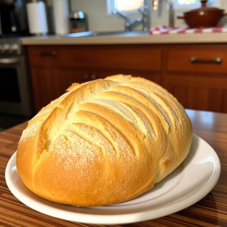 Solo bread, fresh bread, heat lines, bread on plate on kitchen table