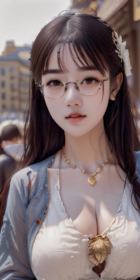 masterpiece,highres, highest quality,intricate detail,best texture,realistic,8k,soft light,perfect shadow, sunny,modern city,crowding street,stores,shopping,falling leaf, portrait,erjie,1girl,fasion,big gold necklace,famous watch, cigar,sunglasses,thumb up,walking,Luxury, street shot,