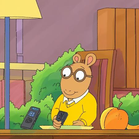 Arthur from arthur cartoon show 1male, solo, kid, 1boy, solo glasses, yellow sweater, blue jeans