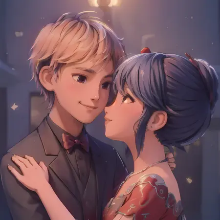 Marinette and Adrien in ball outfits from Miraculous Ladybug And Cat Noir: The Movie