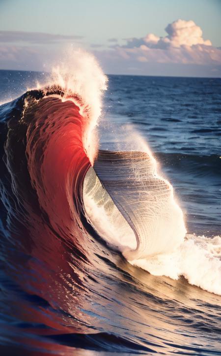analog film photo red wave, The wave's crest extends slightly beyond a thick circle that has been painted over the wave. The fire circle was added to the image afterward, giving it a layered, dynamic effect. The circle and Wave shaping an Heart shaped/icon, The overall composition should be visually striking and artistic, with a focus on the interplay between the wave and the circle., Made of bold perfect lines, . faded film, desaturated, 35mm photo, grainy, vignette, vintage, Kodachrome, Lomography, stained, highly detailed, found footage