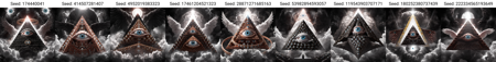 seraphins, a mystical creature with hundreds of eyes and wings with the shape of a pyramid, surrounded by 2 layers of rings full of eyes, eerie, horror, background angelic clouds, sunlight <lora:Seraphins1.0-000038:0.8>