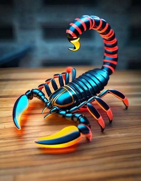 (Realistic:1.5) EdobScorpion, machinery, striped background, happy new year, bird, night, parody, artist name, science fiction, character name, arthropod girl, glowing,  <lora:EdobScorpionArtistic_XL_v1.0:0.8>