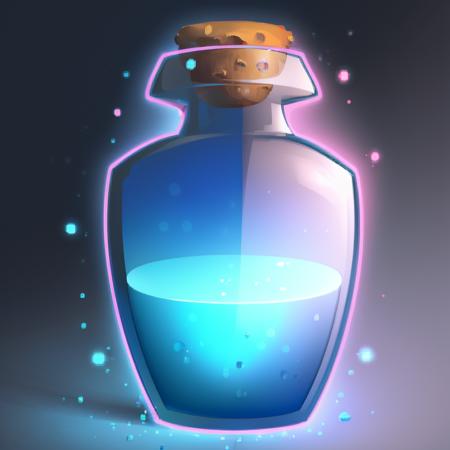 ((masterpiece,best quality)), absurdres, <lora:FantasyIcons_Potions:0.8>, blue potion, glowing, particles, sparks