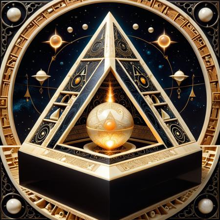 anime artwork  <lora:Ebony_and_Ivory_Scrimshaw_style_-_SDXL:0.8> made from ebony and ivory, a world of,  an enormous pyramid, sculpted from pure ebony, hovers weightlessly over a chasm of molten silver. Its surface is engraved with glowing ivory veins that pulse with an unnatural rhythm, like a heartbeat from a forgotten god. Arcane patterns shift and rearrange along its blackened faces, revealing cryptic symbols that whisper of hidden knowledge. At its apex, an ivory orb levitates, emitting delicate tendrils of pale energy that coil into the abyss below. The pyramid defies gravity, suspended between dimensions where light and shadow intertwine, its presence both divine and demonic. . anime style, key visual, vibrant, studio anime,  highly detailed