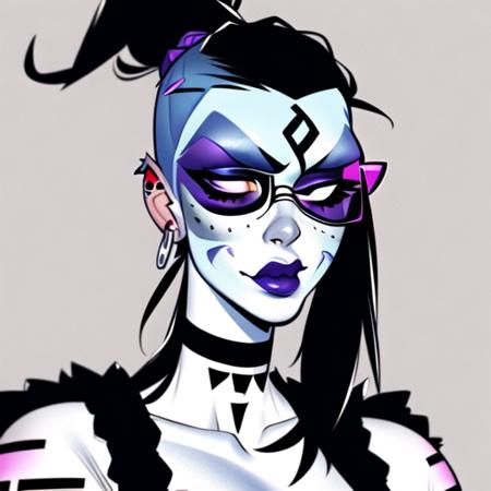 evang, Punk rock female Frankenstein with neck tattoos, extremely detailed, Artstation