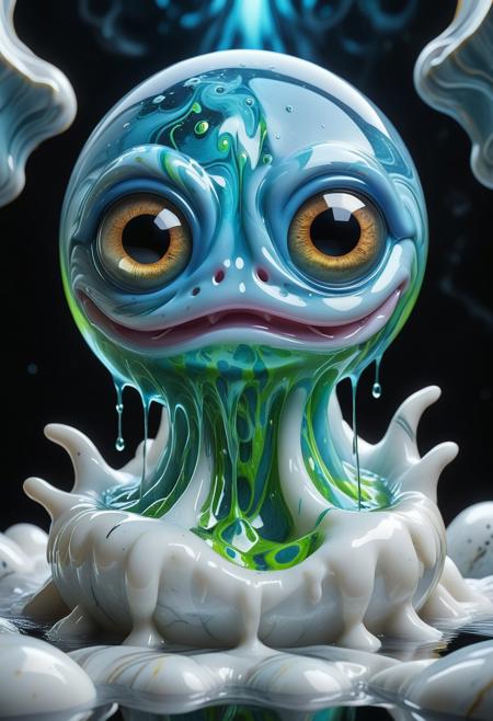 Liquid Marble, digital art of gradient-colored see-through slime creature , the slime has big anime like eyes without mouth, isekai world, depth of field, nature, sparkling eyes, sparkling aura,   vibrant colors blending seamlessly, high-definition textures, intricate details, perfect lighting, 8k resolution, floating in mid-air, glossy surface, highly detailed, vivid reflections, dynamic composition Liquid Marble,