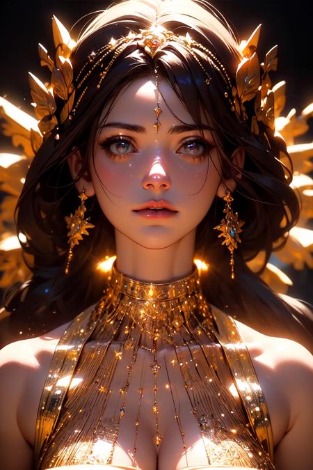 (masterpiece, best quality:1.2), 8k, insane details, intricate details, hyperdetailed, hyper quality, high detail, ultra detailed, professional, HDR, realistic, ray tracing reflection,
1girl, goddess, cinematic lighting, ornate, (glitter, sparkly golden:1.2), ornament, diamond,