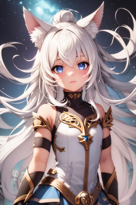 extreme quality, cg, detailed face+eyes, (bright colors:0.9), (light pastel colors:1.4), photo of a curious girl, (ancient), (tan skin), fashion, light dust, patio, (depth of field:0.76), (fog), medium hair, long hair, white hair, masterpiece, 8k, tone mapping, hyper focus, white, blue eyes, (upper body:0.8), natural body, limited palette, (detailed hair:1.13), dynamic angle, (pastel drawing:0.7), (black outlines), (pastel background), soft lighting, (fox girl), solo, clarity, (by Antonio Maria Panni:1.6), (raised eyebrows:0.8), hero attire, (plants, modern:1.2), colorful, bold, vivid, (creative), (starry sky), (random:1.4)