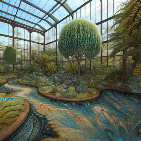 an analog realistic photograph of a magnificent mrblng02-4000 tropical diorama in a botanical glasshouse, very detailed, intricate, <lora:to8_ContrastFix_sd15:0.83>