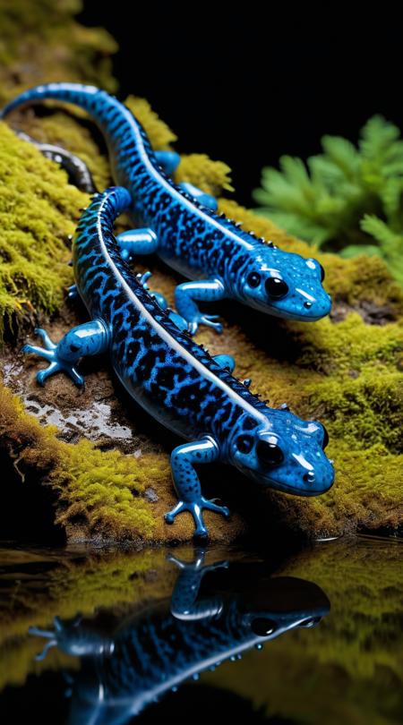 sapphire salamanders, with deep blue crystalline spines that reflect the trickling streams they inhabit, a living testament to the water's purity.