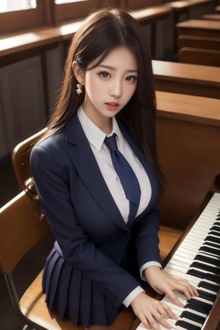 masterpiece, best quality
<lora:Claire Pan:0.7:FACE>1girl,large_breast, ear rings,
looking at the viewer, solo,
cowboy_shot,
(school uniform:1.2),
library, piano,