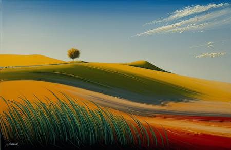 (style of Josh Adamski:1.1), scene painting,a painting,scenery, stand ,garden ,patch , Dune Field ,