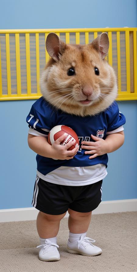 photo, a hamster dressed like a football player